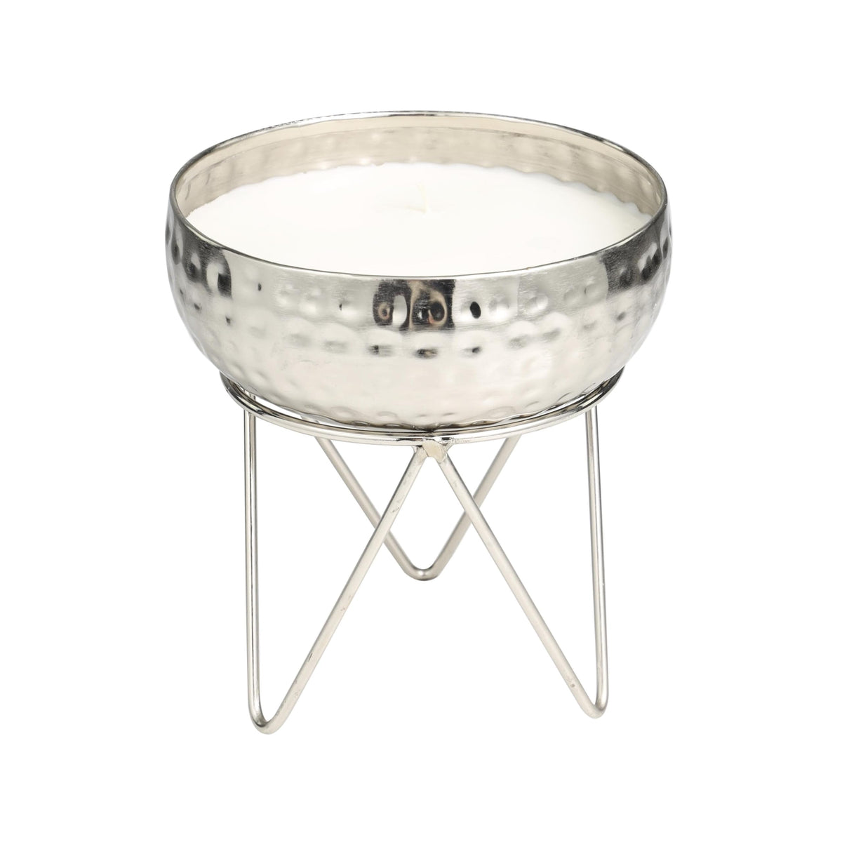Deco 79 Metal Campfire Scented Hammered 30 oz 3 Wick Candle with White Wax, 7" x 7" x 8", Silver