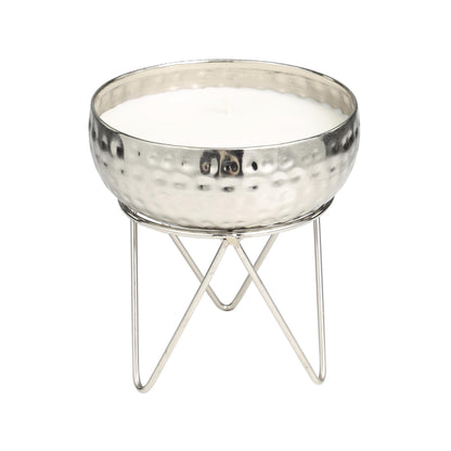 Deco 79 Metal Campfire Scented Hammered 30 oz 3 Wick Candle with White Wax, 7" x 7" x 8", Silver