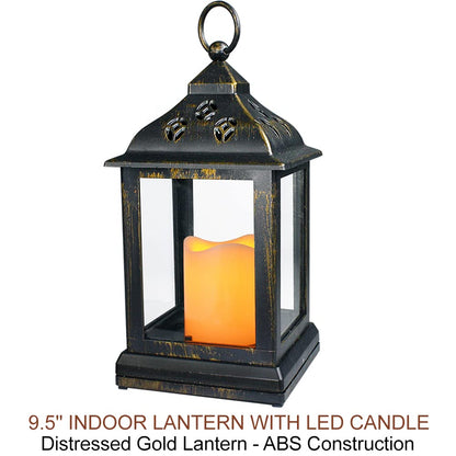 Bright Zeal 2-Pack 9.5" Distressed Bronzes Indoor Candle Lantern with LED Flameless Candle - Battery Operated Lanterns Indoor Decorative Lanterns with Timer Candles
