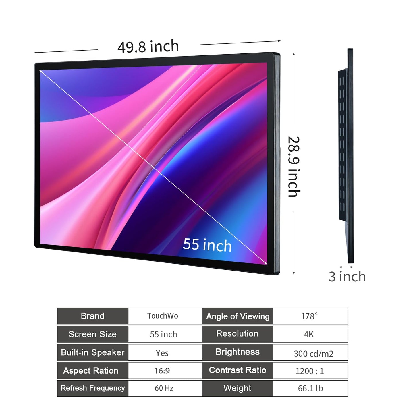 TouchWo 55 inch Interactive Touchscreen Monitor, Smart Board with 4K Display, Win-10 Electronic Whiteboard Touch Screen PC for Office and Classroom, Core i5 RAM 4G & ROM 128G