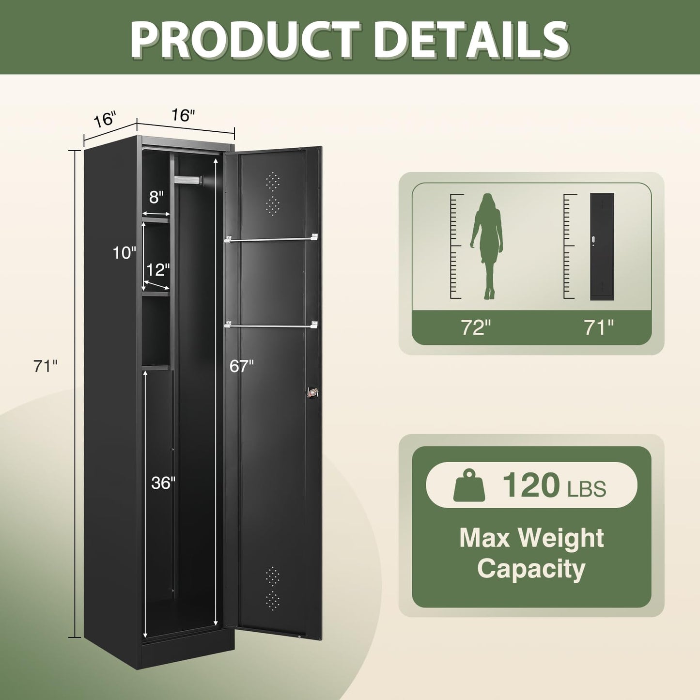 Letaya Broom Closet Storage Cabinet,Metal Cleaning Supply Tool Cabinet,Utility Cabinets for Brooms & Mops Black Garage Organization Cabinet for Laundry Room, Bathroom