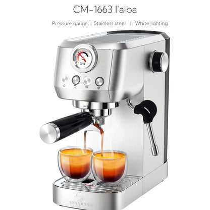 MAttinata CM1663 Espresso Machine, 20 Bar Compact Coffee Maker with Milk Frother Steam Wand for Cappuccino, Latte, Professional Pressure Gauge & 49oz Removable Water Tank for Home，Stainless Steel