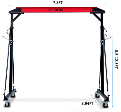 Adjustable Gantry Crane - 1 Ton (2500Lbs) Capacity Portable Hoist Frame, Shop Crane Hoist, Trolley, Sling, Shackles, Hooks and Festoon System, Lifting Gantry for Factories, Warehouses, Garage (1 Ton)