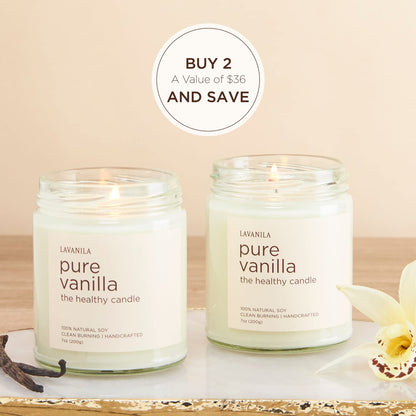Lavanila Pure Vanilla Scented Natural Soy Candle (2-Pack) - Handcrafted, Clean Burning 50 Hour Burn Time, 7 oz Each