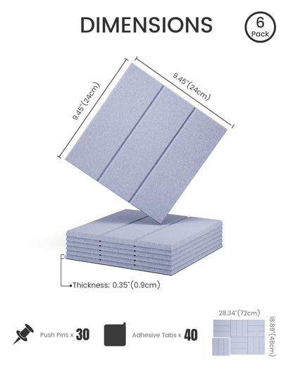 Felt Bulletin Board Tiles -28"x18" with 40 Adhesive Tabs, Cork Board Alternative for Office Decor, Push Pin Board Wall Organizer 6-Pack(Soft Periwinkle)