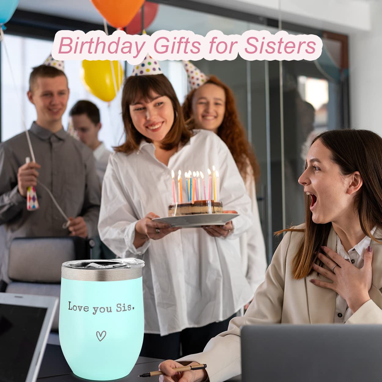 SHOW-YA Sisters Gifts from Sister - I Love You Sis-Christmas Gift Birthday Gift for Sister - Sisters Gifts - 12oz Coffee Tumbler for Besties, Girls(Mint)