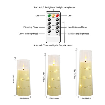 Nimiko Flickering Flameless LED Candles,Battery Operated Candles 9 Pcs with Embedded Star String,Acrylic LED Pillar Candles with Remote,Suitable for Home Decoration to Create an Atmosphere (Ivory)