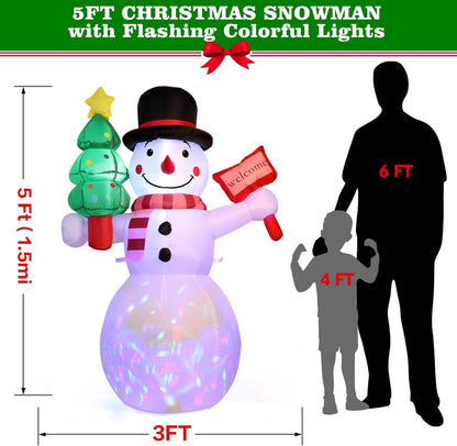 Skiennix 5Ft Christmas Inflatable Snowman - LED Lights for Outdoor Holiday Decor | Winter Yard Decoration