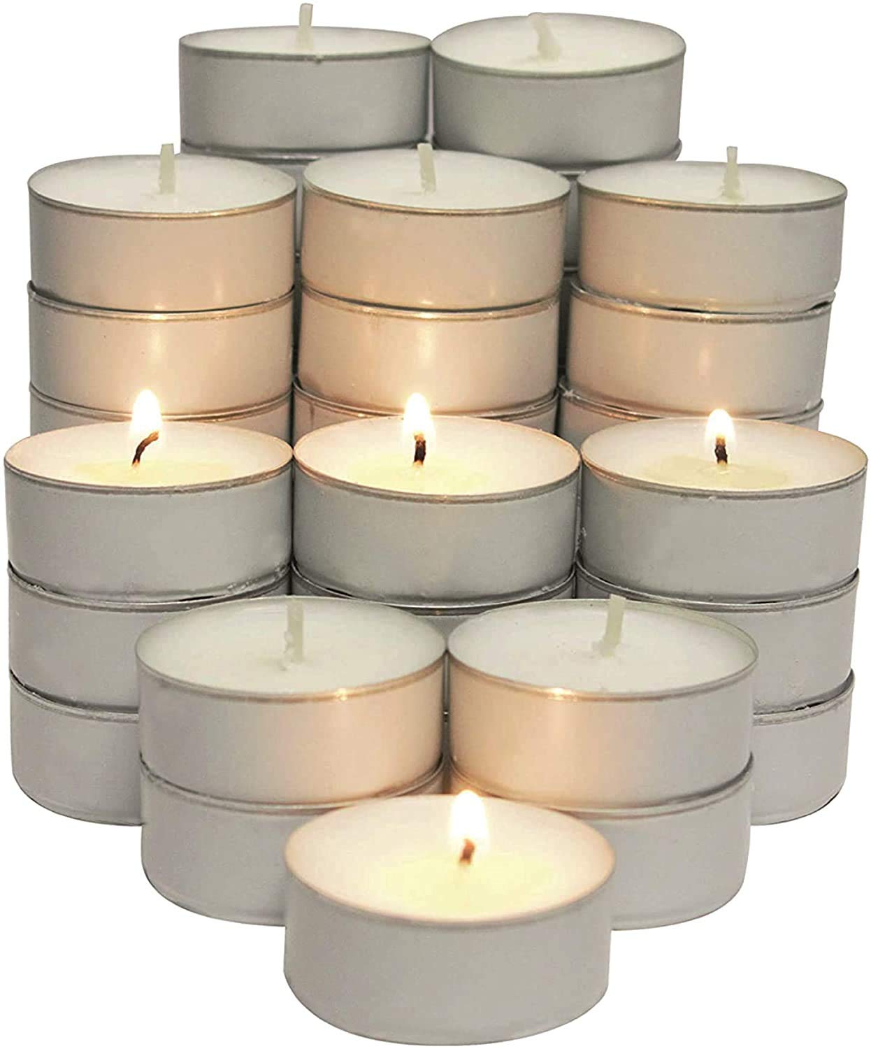 REQUISITE NEEDS Tea Lights 4 Hour Long Burn Night Unscented Light Candles[Pack of 48]
