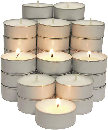 REQUISITE NEEDS Tea Lights 4 Hour Long Burn Night Unscented Light Candles[Pack of 48]