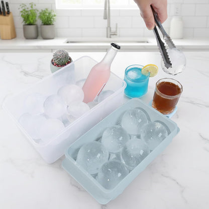 Large Ice Ball Maker - 2.5" Round Ice Cube Mold for Whiskey & Cocktails | 8 Sphere Ice Balls with Tray & Tongs