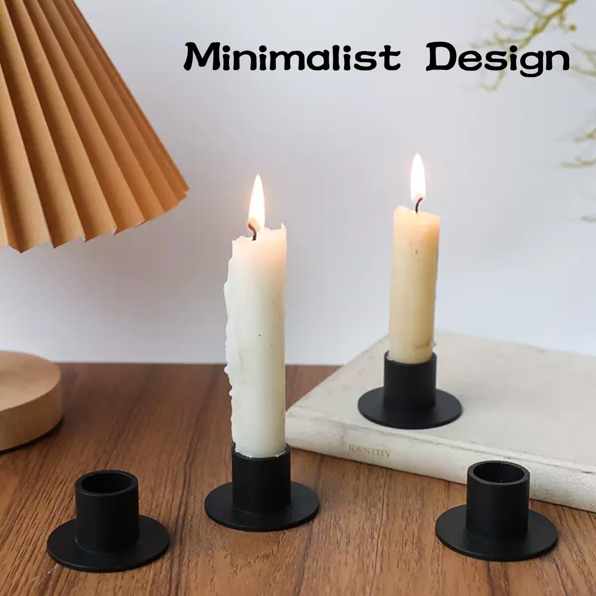 Candle Holder, 4 PCS Matte Black Iron Candlestick Holders Centerpieces for Home Decoration, Party, Wedding Anniversary, Housewarming Gift