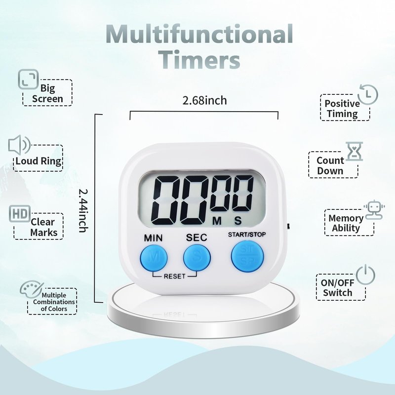 4 Pack White Digital Kitchen Timer Magnetic Digital Timer with Big Display Loud Ring Cooking Timers for Cooking, Game, Gym, Break Time, Classroom (4, White)