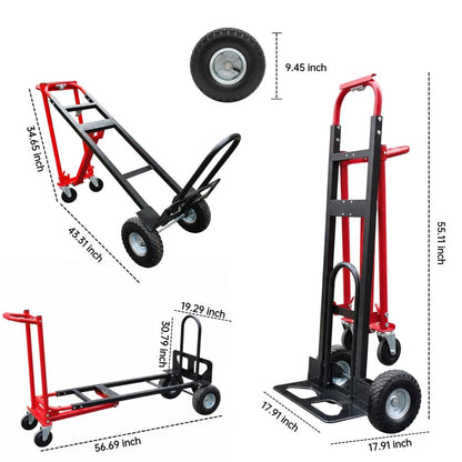 Suzhi Convertible Hand Truck Dolly Cart Heavy Duty/with 4 Wheels,Industrial Grade,1000 Lbs Load, 2 Straps for Moving Furniture/Appliance/Carton/Warehouse/Office / 10 Minutes' Install as Video