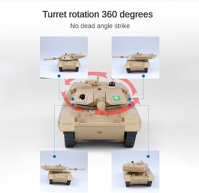 2.4GHz Mini RC Tank Toy with LED and Rotating Turret. The Ultimate Military Toy for Boys and Girls (Yellow)