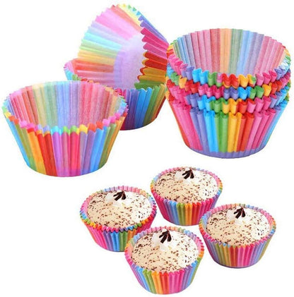 Rainbow Baking Cups by Cupcake Cases - 100 Pcs Paper Cup Set for Weddings & Birthdays