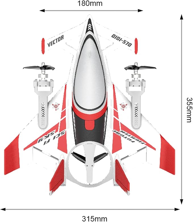 QIDI 570 RC Airplane 2.4Gh 6CH RC Glider Fixed Wing Aircraft 3 Flight Models Brushless RC Helicopters Vertical Takeoff RC Glider (Red)
