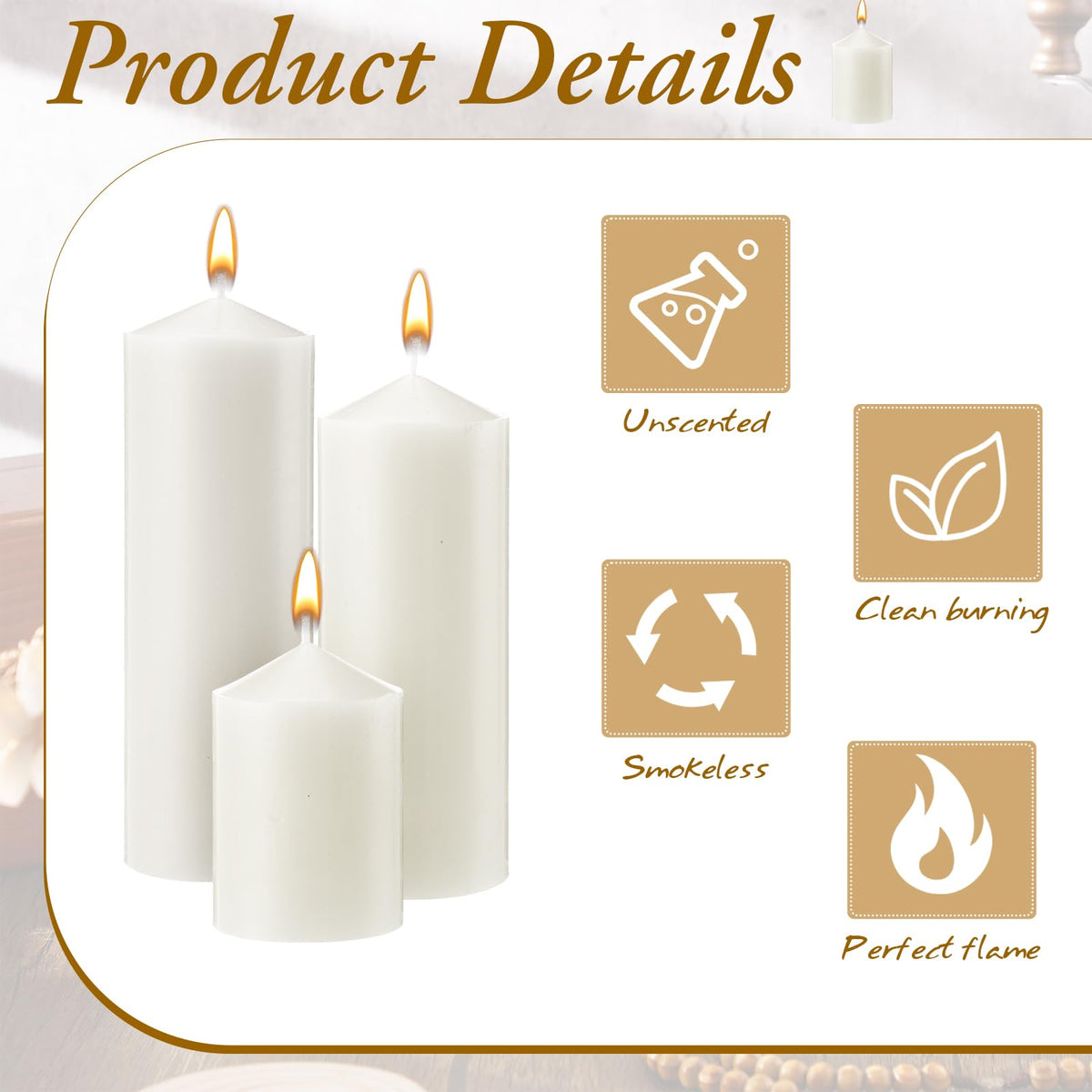 MTLEE 6 Pcs Pillar Candles 3 Set 2 in x 3, 6, 8 Inch Smokeless Dripless Unscented Pillar Candles Long Clean Burning Wax for Wedding Dinner Party Spa Emergency Ceremony Home Decor(White)