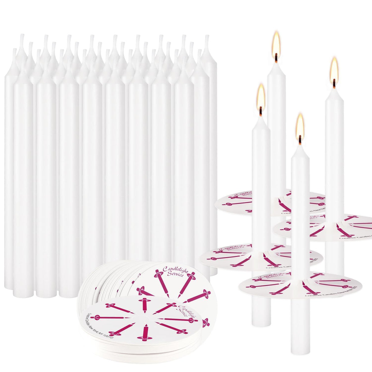 100 Pieces Church Candles- White Taper Candle Unscented with Drip Protectors-for Church Congregational Christmas Vigil-5 Inch Tall x 1/2 Inch Diameter