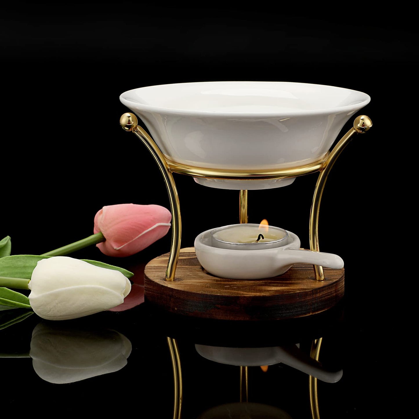 JUXYES Romantic Ceramic Tealight Wax Melt Warmer, Non Elecric Essential Oil Warmer Candle Fragrance Warmer Aromatherapy Wax Candle Tart Burner Warmer Diffuser for Home Decoration