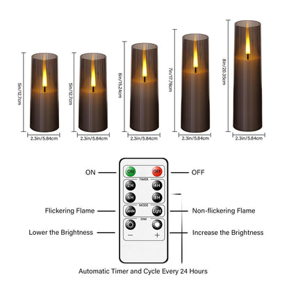 Thorbling Flameless LED Candles, Battery Operated Upgraded Realistic 5 Pcs Flickering Flame Pillar Candles with Remote Timer, for Romantic Ambiance and Home Decoration (Grey)