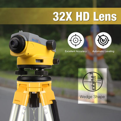 Mountlaser Automatic Transit Level 32X Optical Level Kit with Self- Leveling Magnetic Dampened Compensator and Transport Lock for Builders & Contractors | Excellent Accuracy | Water-resistant