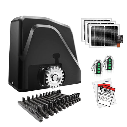TOPENS DKR1100ST Solar Sliding Gate Opener Rack Drive Automatic Gate Motor for Heavy Driveway Slide Gates Up to 2600 Pounds, Electric Gate Operator Battery Powered with Solar Panel Remote Control Kit