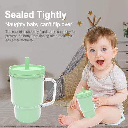 JIUHCORY Kids BPA-Free Plastic Tumbler with Spill Resistant Flexible Straw, Easy to Clean, Kids Water Bottle, Great for Travel, Dishwasher Safe, Orange Peach and Watermelon(1 Green &1 Pink)