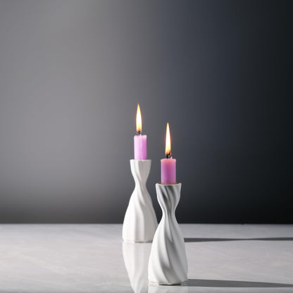 ICNBUYS Twizzle Twist Candle Holder, Decorative Candle Holder for Table Display, Romantic Decoration, Unique Home DÉCOR Aesthetic, Housewarming Gift, Sculpture Candle Stand Set of 2 Cement
