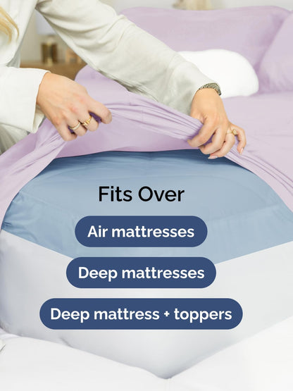Skiennix Extra Deep Full Sheet Set - 6 Piece Breathable Cooling Sheets - Hotel Luxury Bedding - Soft Wrinkle-Free Light Lavender