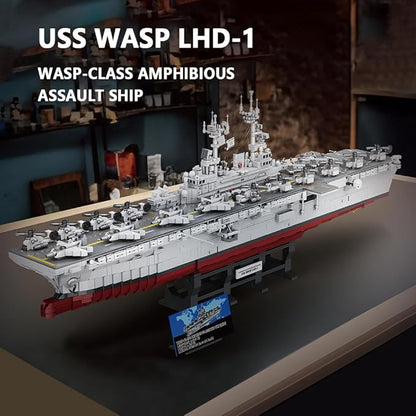 MISINI M7024 US Navy Warship Building Brick Set 1:300 Military Series Wasp-Class Amphibious Assault Ship 5220 Pieces Aircraft Carrier Collector's Toy Displayable MOC Adult Battleship Gift
