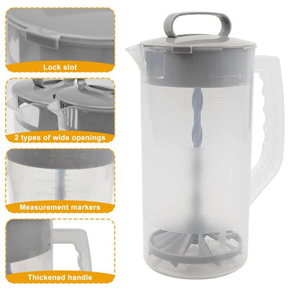 2 Pack Mixing Pitcher for Drinks 2 Quart/ 64oz Plastic Water Pitcher with Lid，Easy-Mix Juice Container，Angled Plastic Blades and Adjustable Mixer Plunger for Juice, Tea, Beverage Container