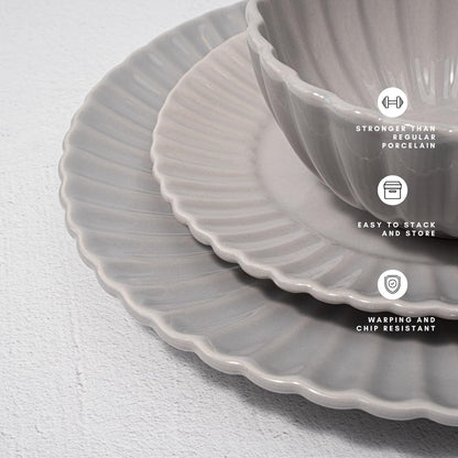 Square House 16 Piece Dinnerware Set Aruba (Cloudy Grey) Plates, Bowls, and Mugs Set for 4