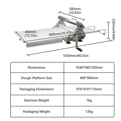 HNZXIB Foldable Dough Sheeter Machine, 15.75''×35.5''Manual Stainless Steel Portable Dough Roller with Silicone Pastry Mat, for Commercial Home Bakery, Puff Pastry, Pizza, Croissant