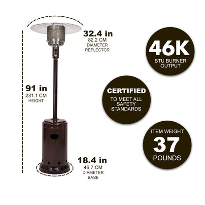 Amazon Basics 46,000 BTU Portable Outdoor Propane Patio Heater with Wheels, Commercial & Residential, Easy to Use, with Water Tank, Havana Bronze, 32.1 x 32.1 x 91.3 inches
