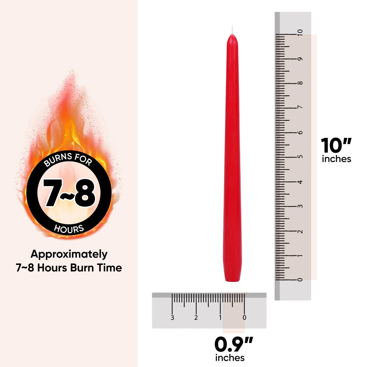 TONGKAE Taper Red Candles, Set of 4, Unscented, Smokeless, Dripless, 10 inches, Cotton Wick, 7-8 Hours Burn Time, for Dinner, Wedding, Party, Holiday, Religious Events, Home Decor