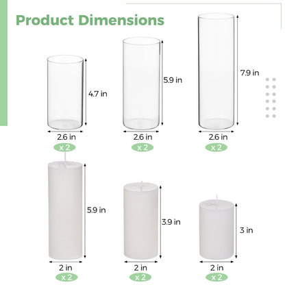 12 Pcs Glass Cylinder Candle Holders Bulk - Transparent Glass Hurricane Vases, Minimalist European Style with Multiple Size for Weddings and Restaurants