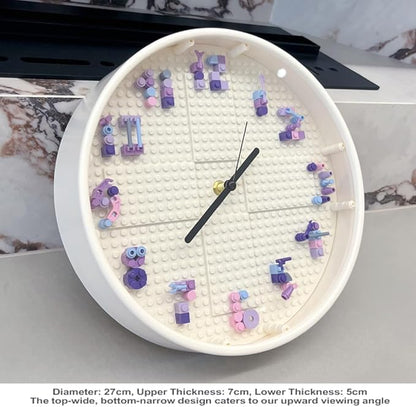 Educational STEM Building Block Assembly Toy Wall Clock for Girls Aged 6-8 Kids' DIY Hands-On Creative Construction Toy Fun Birthday Gift for Girls Aged 9-12 27 cm Diameter (White Frame)