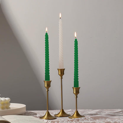Topsics Taper Candles, Spiral Twisted Taper Candles Set of 4, Unscented Taper Candlesticks 10 inch Tall, Home Decor Kitchen Decor Wedding Decorations (Green & White)