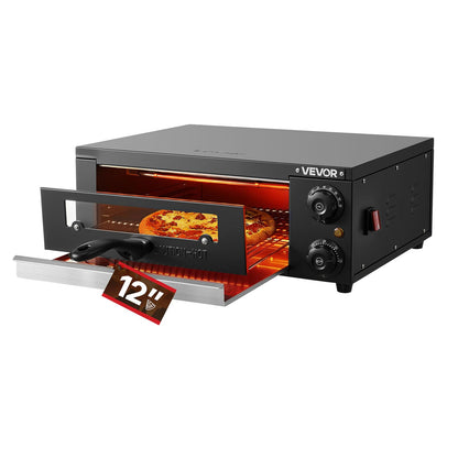VEVOR Electric Pizza Oven, 12 in Countertop Pizza Oven, 77 to 572°F Temp Range, 1450W Indoor Pizzas Maker w/Timing & Temp Control, Pizzas Cooker w/Dual Heat Tube, Grill Rack, for Kitchen & Commercial