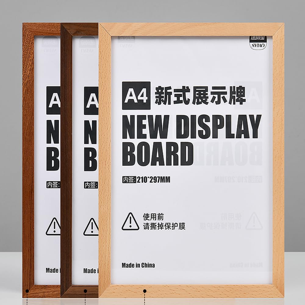 ECKEK Wall Mount Acrylic Sign Holder Self Adhesive Magnetic Display Frame Clear Document Frame for Office, Store, School, Home, Wall Picture Frame (Sapele Wood A3 297×420mm/11.69×16.54inches)