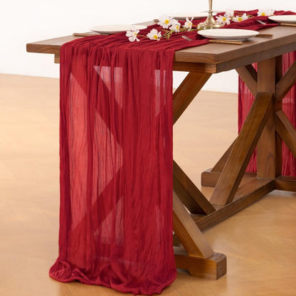 Socomi 10pcs Red Cheesecloth Table Runner Boho Rustic Gauze 120 inch 10FT Cheese Cloth Sheer Runner for Wedding Party Baby Shower Birthday Home Decor Holiday Decorations