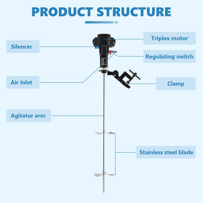 MXBAOHENG 50 Gallon Pneumatic Paint Mixer Stainless Steel Tank Barrel Clip Bracket Mixer Air Agitator 1/2HP