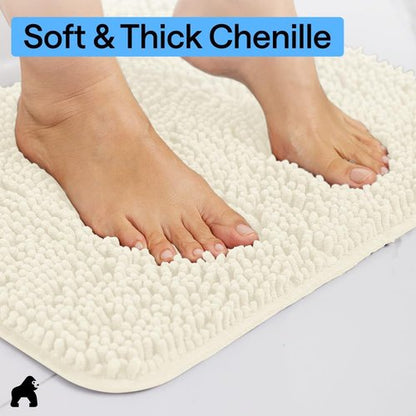GORILLA GRIP Bath Rug Mat - Thick Soft Chenille, Quick-Dry Microfiber | 60x24 Inches, Ivory
