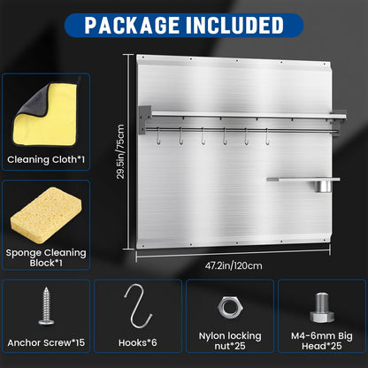 VENFAN 48"x 30" Stainless Steel Backsplash, Range Backsplash with Storage Shelf & Knife Rack, Stainless Steel for Stove Wall Shield with Pre-Drilled Holes