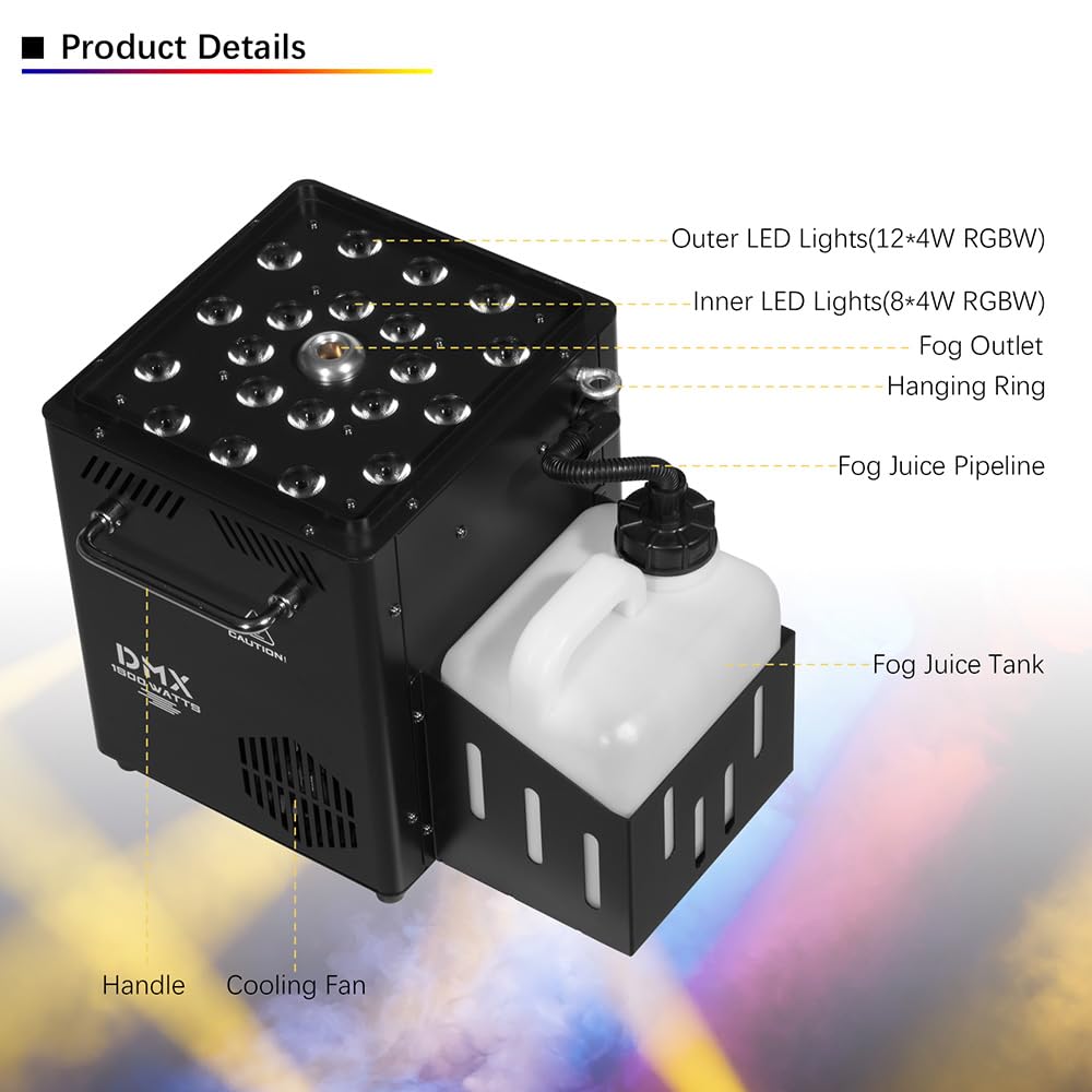 Vertical Fog Machine 1800W with Remote & DMX Control, Timer Function - Perfect for Stage Performances, Halloween, Gender Reveal Parties