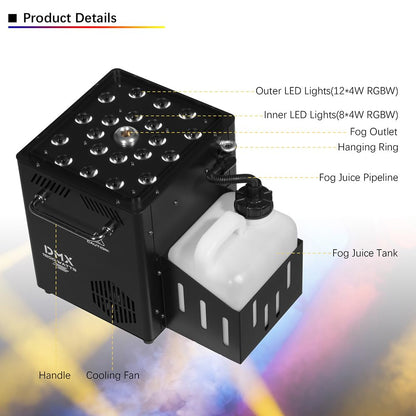 Vertical Fog Machine 1800W with Remote & DMX Control, Timer Function - Perfect for Stage Performances, Halloween, Gender Reveal Parties