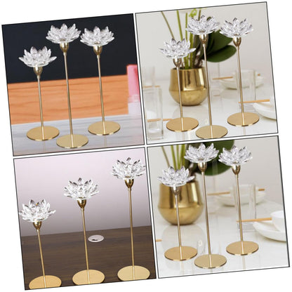 Tofficu Crystal Lotus Candlestick Small Metal Candle Holder Gold Wedding Dining Room Decorative Candlestick Stand