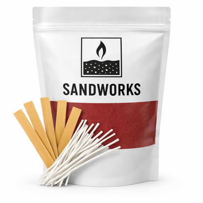 SANDWORKS Sand Wax Candle Making Kit – 5 Wooden Wicks & 15 Cotton Wicks, 500 g Premium Fragrance-Free Sand Wax (Ember Red)