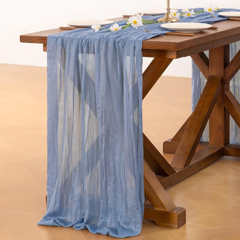 Socomi 15pcs Dusty Blue Valentine's Day Cheesecloth Table Runner Boho Rustic Gauze 120 inch 10FT Cheese Cloth Runner for Wedding Party Baby Shower Birthday Home Decor Holiday Decorations